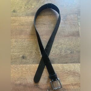 Women’s Genuine Leather Double Perforated Double Prong Black Belt. 44 inches